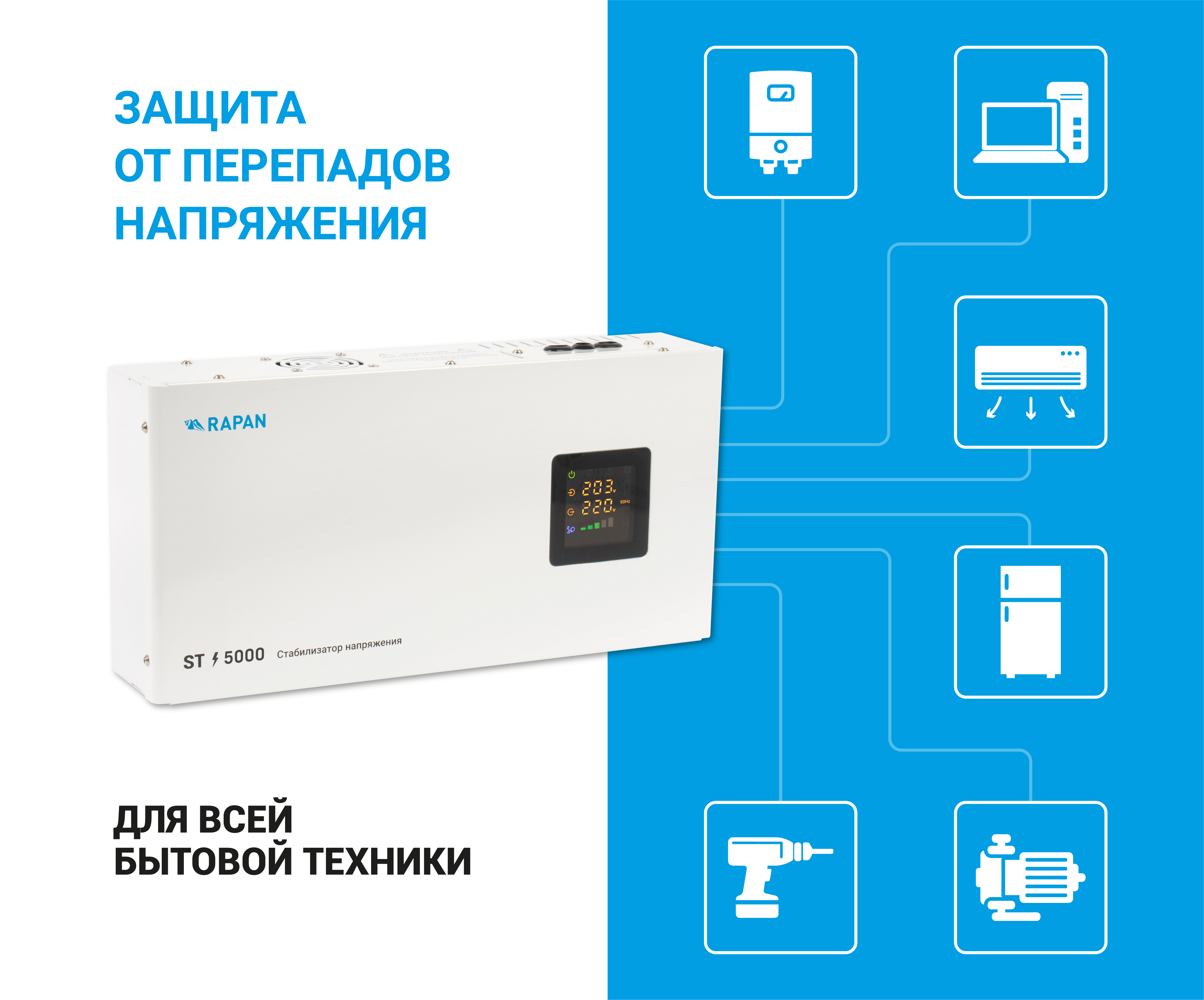 Cтабилизатор напряжения RAPAN ST-5000. Изображение  1